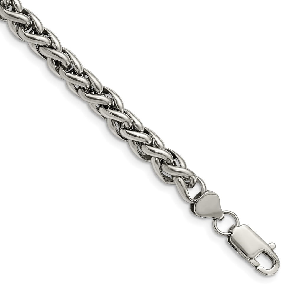 Auriga Fine Jewelry Stainless Steel Polished 8.5" Spiga Chain Bracelet for Men