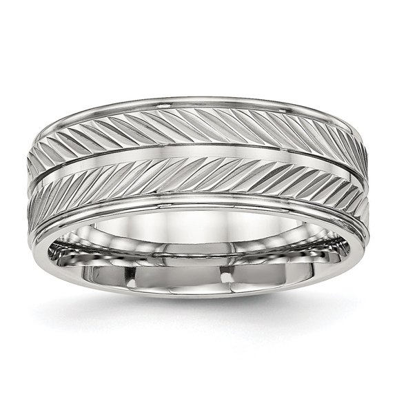 Auriga Fine Jewelry Stainless Steel Polished 8 mm Grooved Ring for Women Size 13