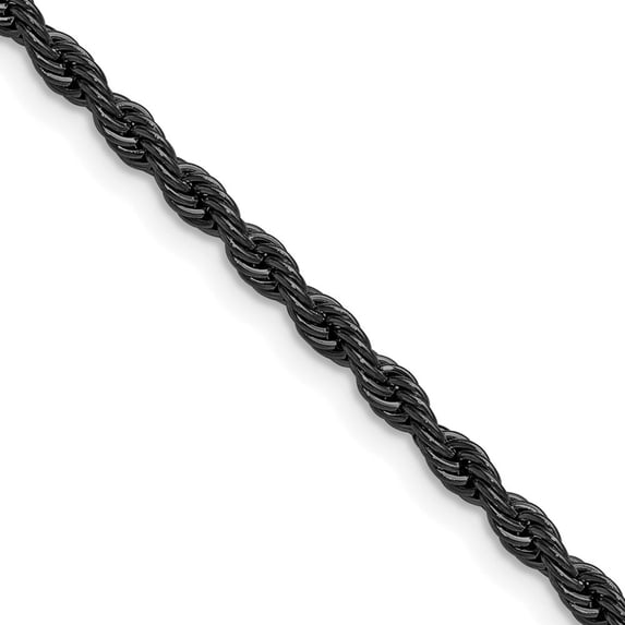 Auriga Fine Jewelry Stainless Steel Polished Black IP-plated 3mm 24" Rope Chain for Men