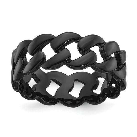 Auriga Fine Jewelry Stainless Steel Polished Black IP-plated 8mm Curb Link Men's Band Size 11