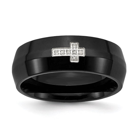Auriga Fine Jewelry Stainless Steel Polished Black IP-plated Diamond Cross 8 mm Band for Women Size 12