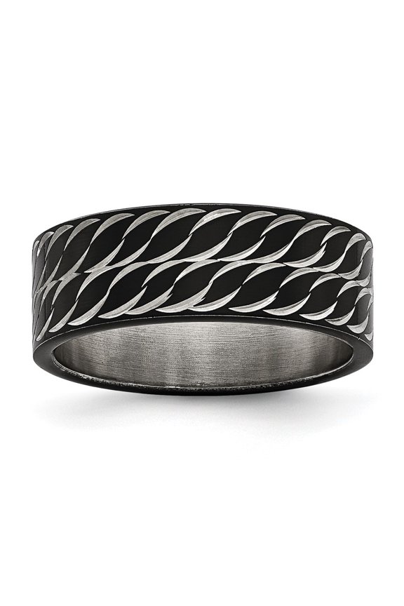 Fine Jewelry Stainless Steel Polished Black IP-plated Diamond-Cut 8mm Band for Men Size 11