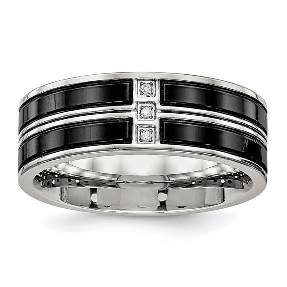 Auriga Fine Jewelry Stainless Steel Polished Black IP-plated w/CZ 8 mm Band for Women Size 11