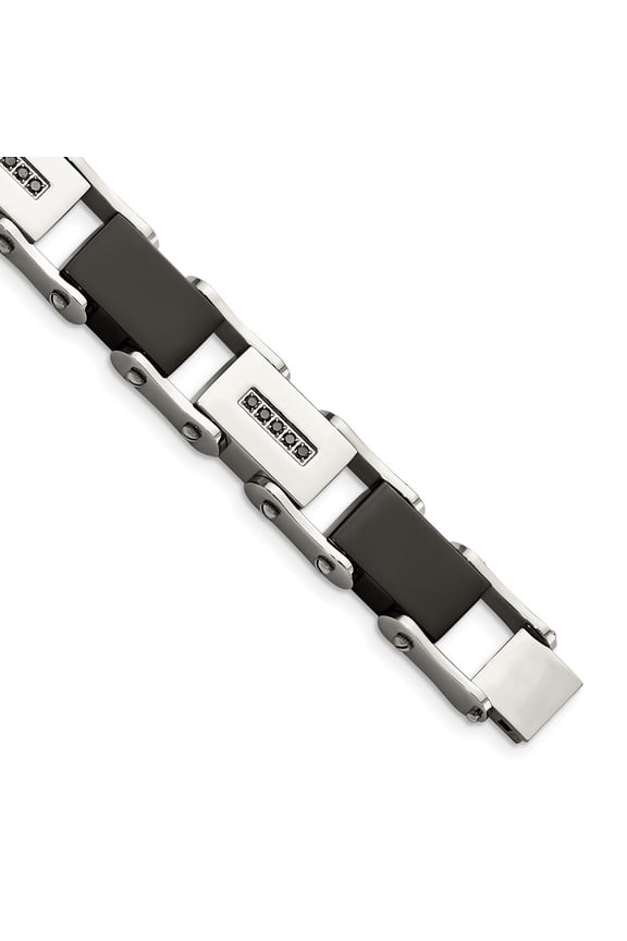 Fine Jewelry Stainless Steel Polished Black IP-plated with 1/4 carat Black Diamond 8.5 inch Men's Bracelet