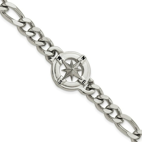 Auriga Fine Jewelry Stainless Steel Polished Compass 8.75 inch Men's Bracelet