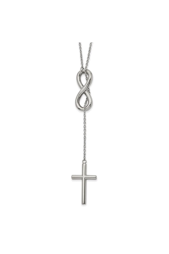 Fine Jewelry Stainless Steel Polished Cross/Infinity Adjustable Slip-on Cable Chain Necklace for Women 25"
