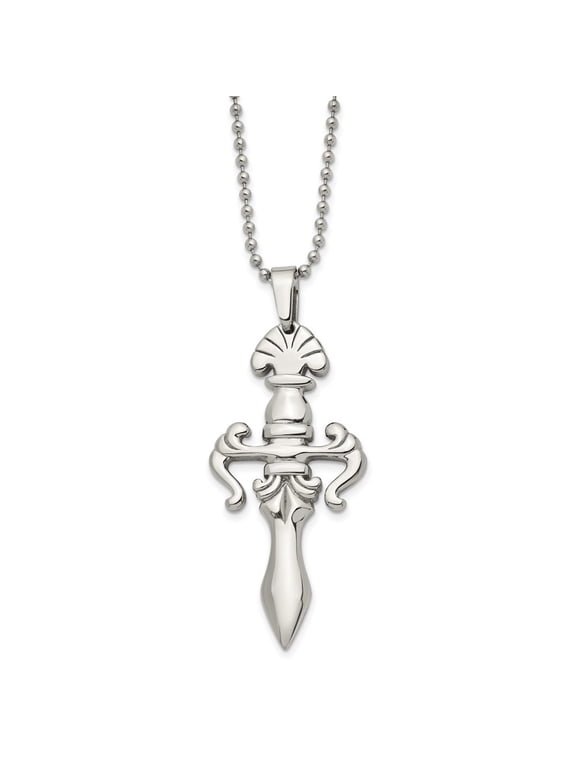 Fine Jewelry Stainless Steel Polished Dagger Pendant on a Ball Chain Necklace for Men's 24"