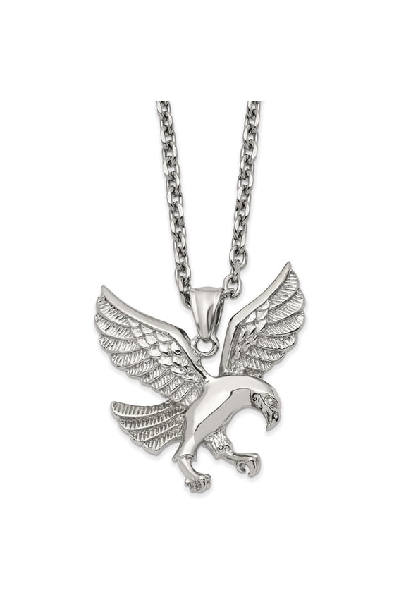 Fine Jewelry Stainless Steel Polished Eagle Pendant Rolo Chain Necklace 24inch for Women
