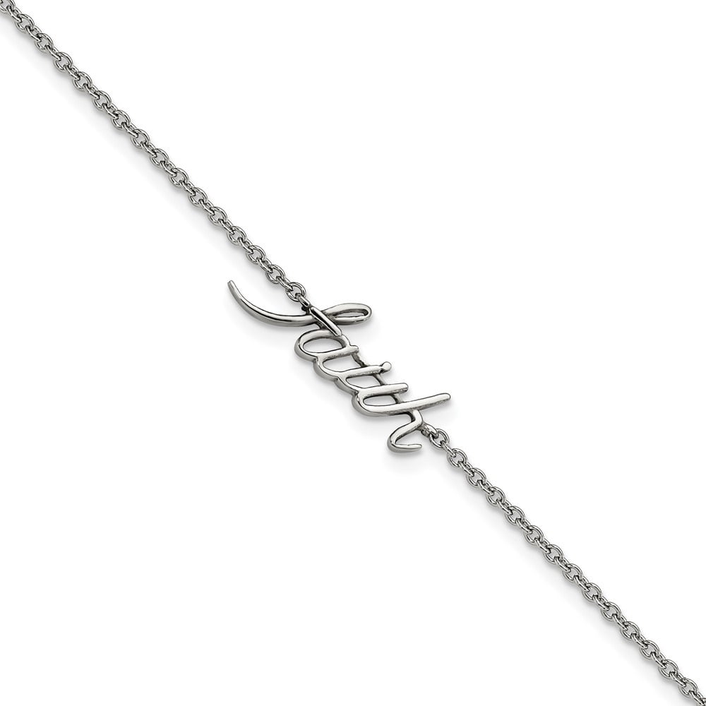 Auriga Fine Jewelry Stainless Steel Polished FAITH 9 inch Anklet Plus 1 inch Extension for Women