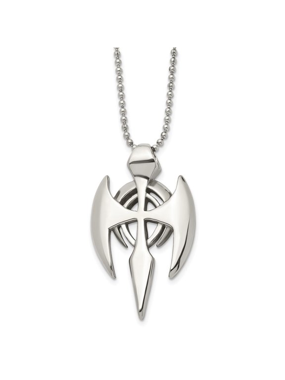 Fine Jewelry Stainless Steel Polished Gothic Cross Pendant on a Ball Chain Necklace for Men 24"