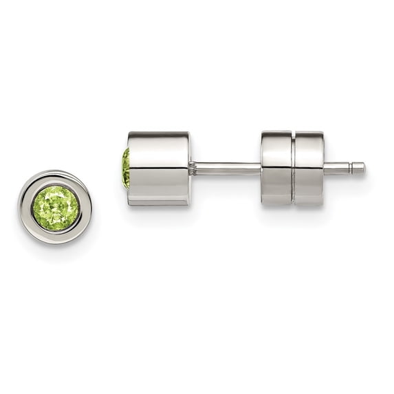Auriga Fine Jewelry Stainless Steel Polished Green CZ May Birthstone Post Stud Earrings for Women