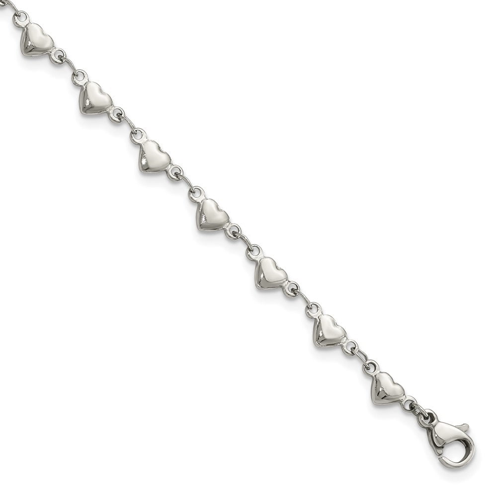 Auriga Fine Jewelry Stainless Steel Polished Hearts 9 inch Anklet Plus 1 inch Extension for Women