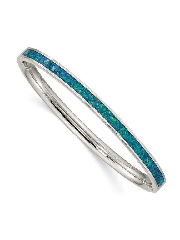 Fine Jewelry Stainless Steel Polished Imitation Opal 4.75mm Hinged Bangle for Women