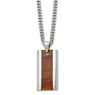 Stainless Steel Koa Wood Inlay Pendant 20 inch Curb Chain Necklace Stainless Steel Koa Wood Inlay Pendant 20 inch Curb Chain Necklace
