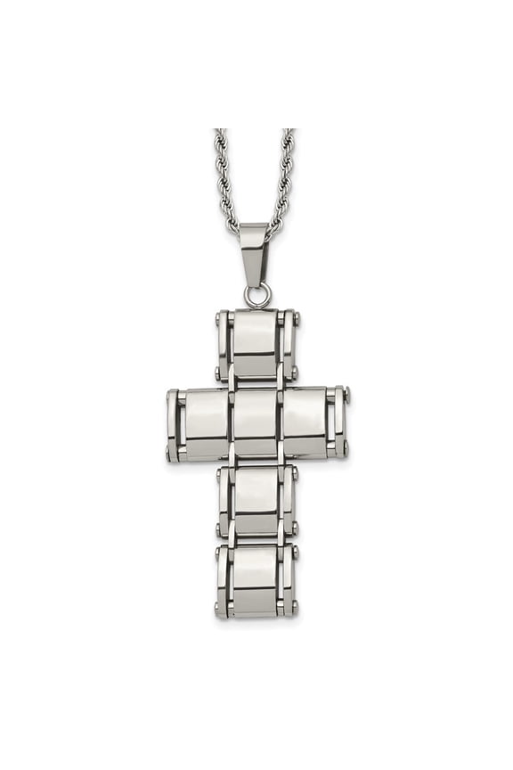 Fine Jewelry Stainless Steel Polished Moveable Cross Rope Chain Necklace for Men 22"