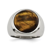 Auriga Fine Jewelry Stainless Steel Polished Tiger's Eye Ring for Men Size 10