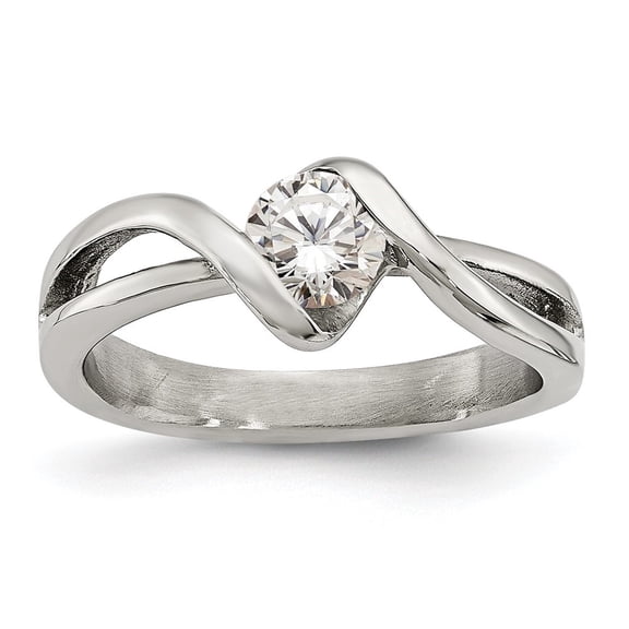 Auriga Fine Jewelry Stainless Steel Polished Twist with Round CZ Ring for Women Size 9