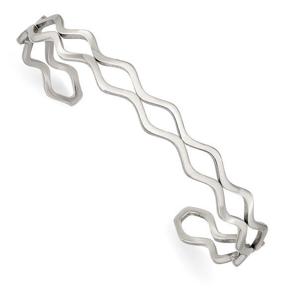 Auriga Fine Jewelry Stainless Steel Polished Wavy Cuff Bangle for Women