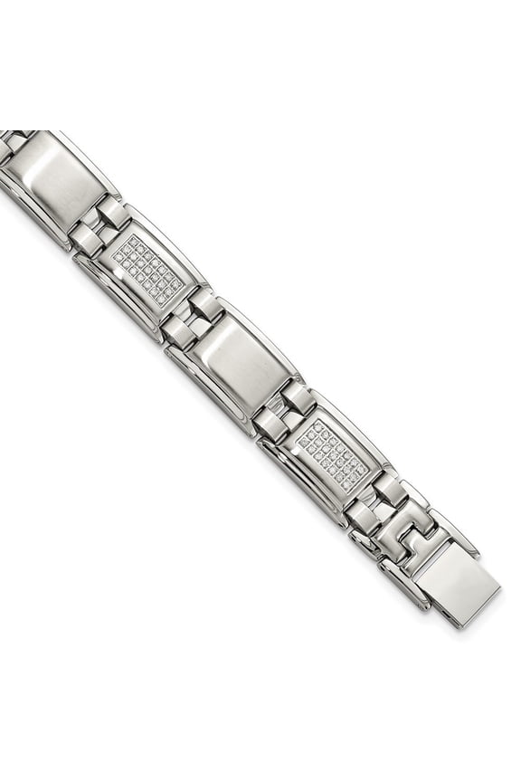 Fine Jewelry Stainless Steel Polished and Matte with 3/4 carat Diamond 8.75 inch Men's Bracelet