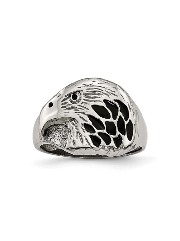 Fine Jewelry Stainless Steel Polished and Textured Black Enameled Eagle Men's Ring Size 12