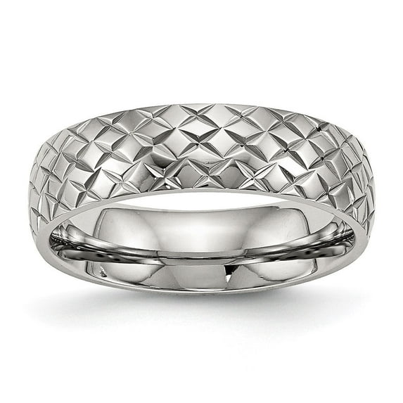 Auriga Fine Jewelry Stainless Steel Polished and Textured Criss Cross Design 6 mm Band for Women Size 6