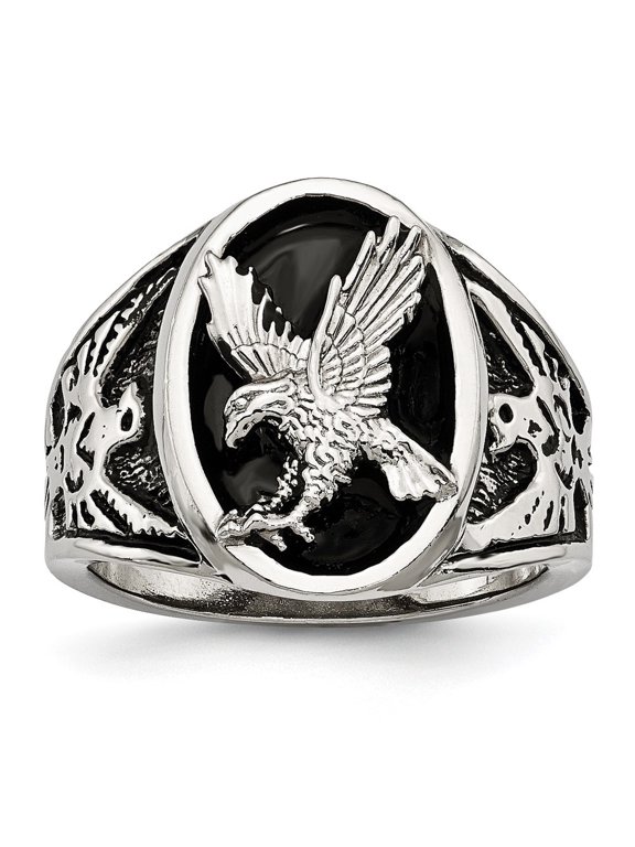 Fine Jewelry Stainless Steel Polished and Textured Enameled Eagle Ring for Men Size 10