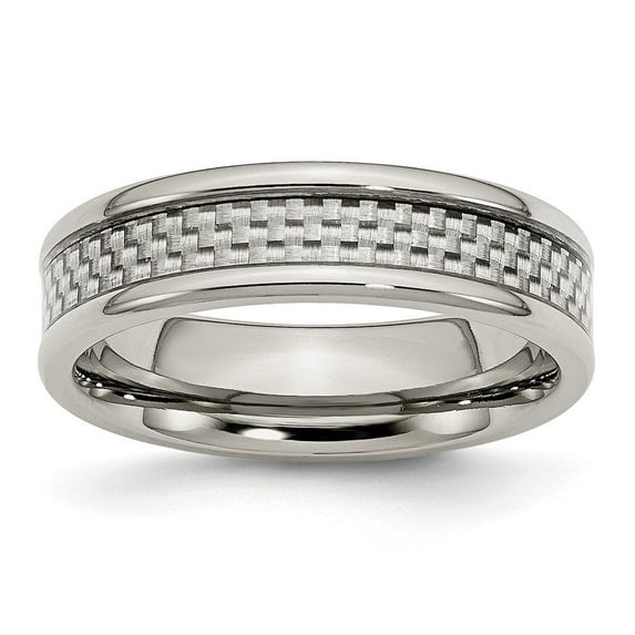 Auriga Fine Jewelry Stainless Steel Polished w/ Grey Carbon Fiber Inlay 6 mm Band for Women Size 11