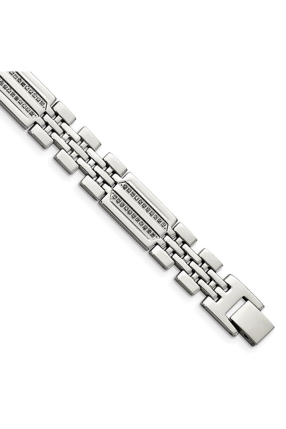 Fine Jewelry Stainless Steel Polished with 1/4 carat Diamond 8.75 inch Fancy Men's Bracelet
