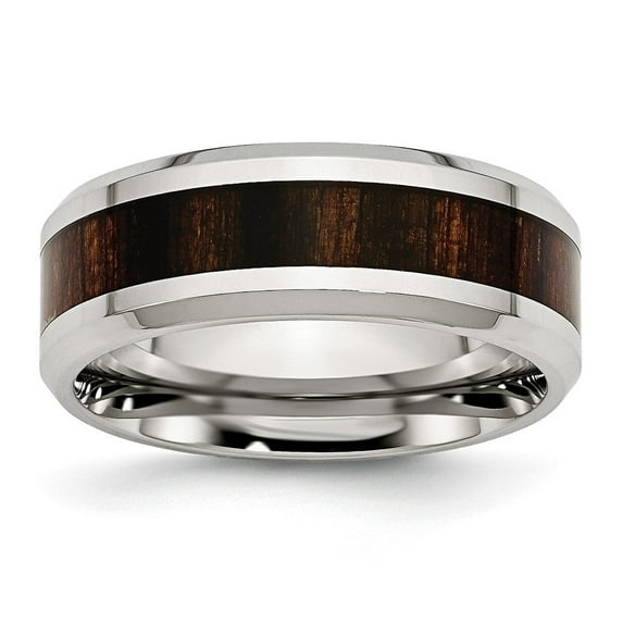 Auriga Fine Jewelry Stainless Steel Polished with Black Koa Wood Inlay Enameled 8 mm Band for Women Size 9