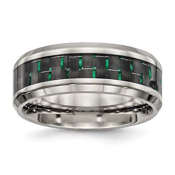 Auriga Fine Jewelry Stainless Steel Polished with Black and Green Carbon Fiber Inlay 8 mm Band for Men Size 8.5