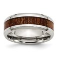 thumbnail image 1 of Auriga Fine Jewelry Stainless Steel Polished with Brown Koa Wood Inlay Enameled 8 mm Band for Women Size 12.5, 1 of 6