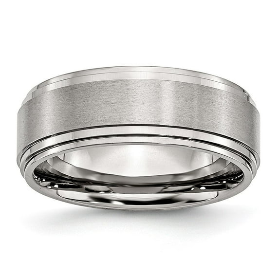Auriga Fine Jewelry Stainless Steel Polished with Brushed Center 8 mm Ridged Edge Band for Women Size 9.5