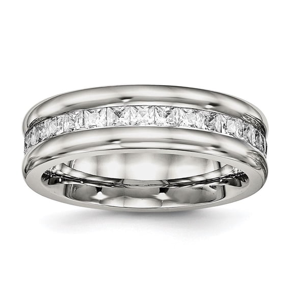 Auriga Fine Jewelry Stainless Steel Polished with CZ 7 mm Band for Women Size 5