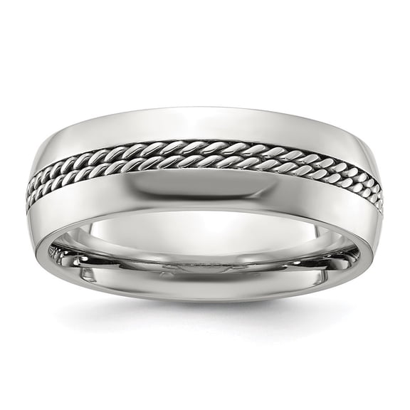 Auriga Fine Jewelry Stainless Steel Polished with Chain Inlay 7mm Center Men's Ring Size 9.5