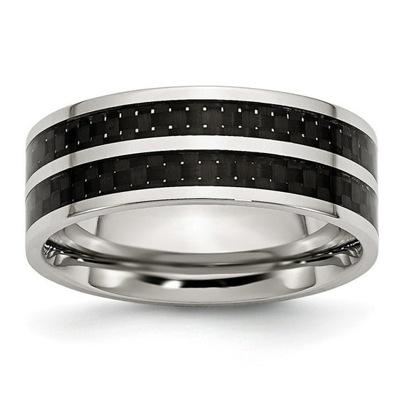 Auriga Fine Jewelry Stainless Steel Polished with Double Row Black Carbon Fiber Inlay 8 mm Band for Women Size 13