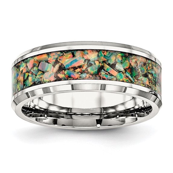 Auriga Fine Jewelry Stainless Steel Polished with Imitation Opal Inlay 8 mm Band for Men Size 12.5