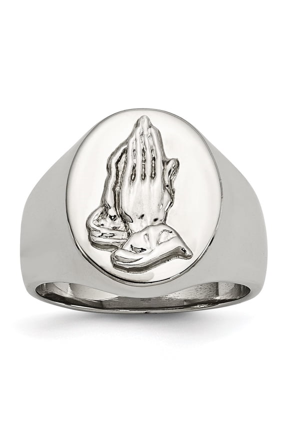 Fine Jewelry Stainless Steel Polished with Sterling Silver Praying Hands Ring for Men Size 10