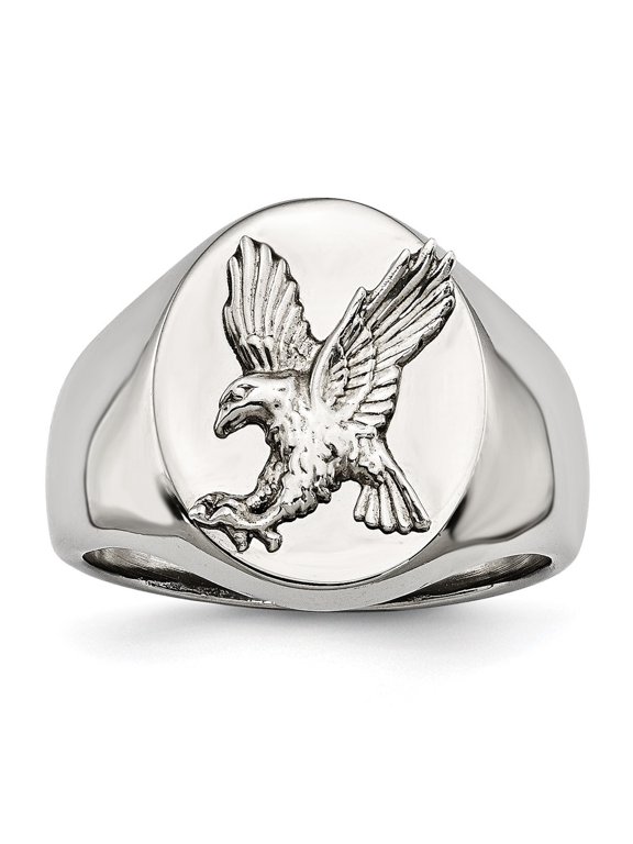 Fine Jewelry Stainless Steel Polished with Sterling Silver Rh-plated Eagle Ring for Men Size 11
