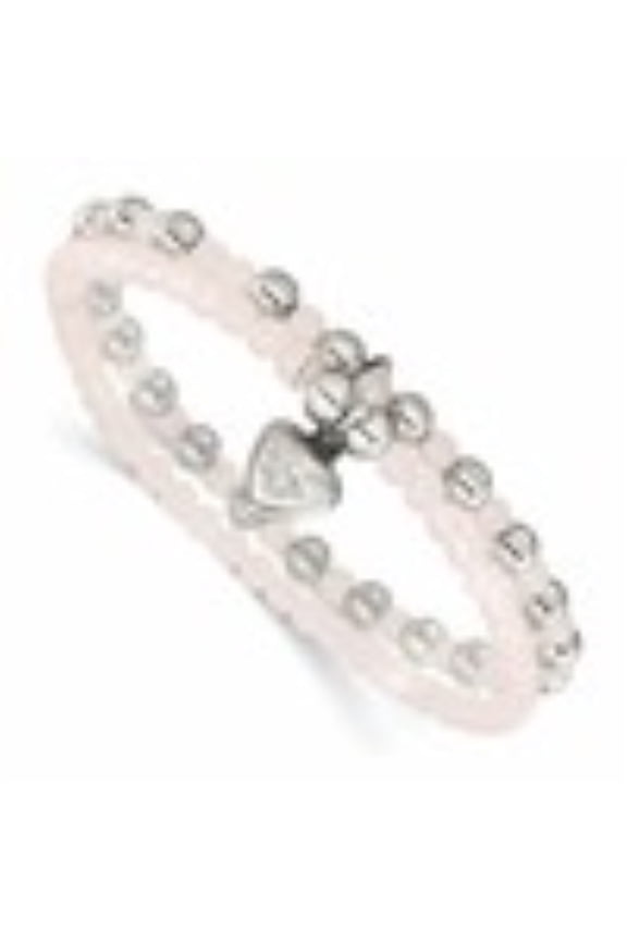 Fine Jewelry Stainless Steel Puffed Heart 4-6mm Pink Quartz Two Strand Stretch Bracelet for Women
