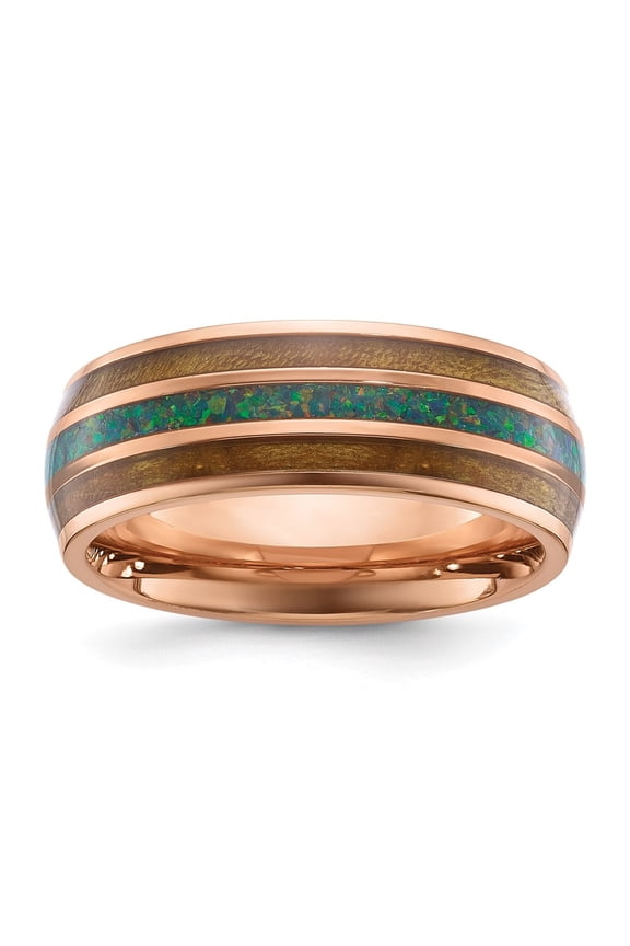 Fine Jewelry Stainless Steel Rose IP-plated with Wood and Opal Inlay 8mm Men's Band Size 12.5