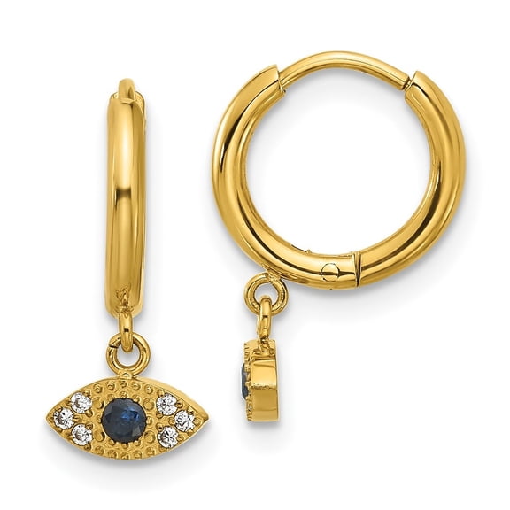 Auriga Stainless Steel Yellow IP-plated Blue and White Zircon Evil Eye Dangle Hoop Earring for Women