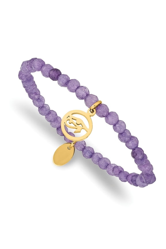 Mother's Day Gift Stainless Steel Yellow IP-plated Eye of Horus 4mm Purple Jade Beaded Stretch Bracelet for Women
