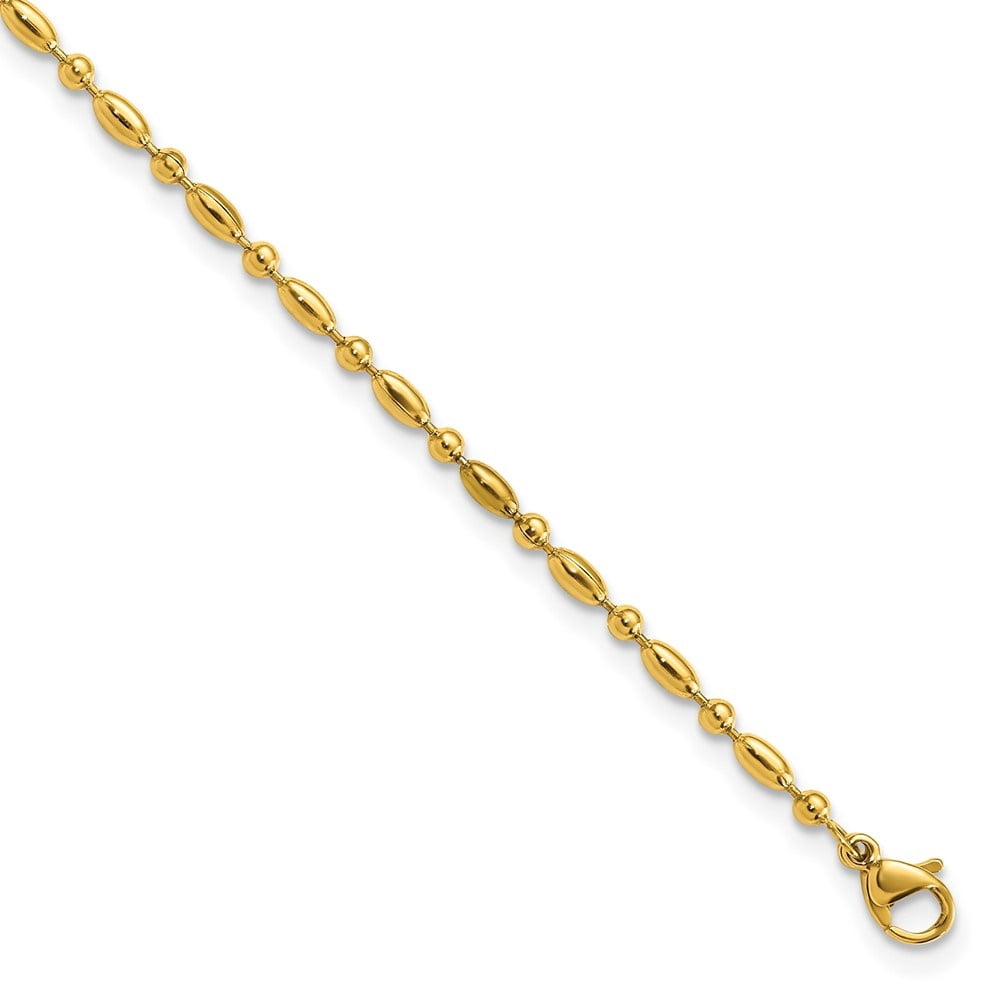Auriga Fine Jewelry Stainless Steel Yellow IP-plated Fancy Beaded 9.5 inch Anklet Plus 1 inch Extension for Women