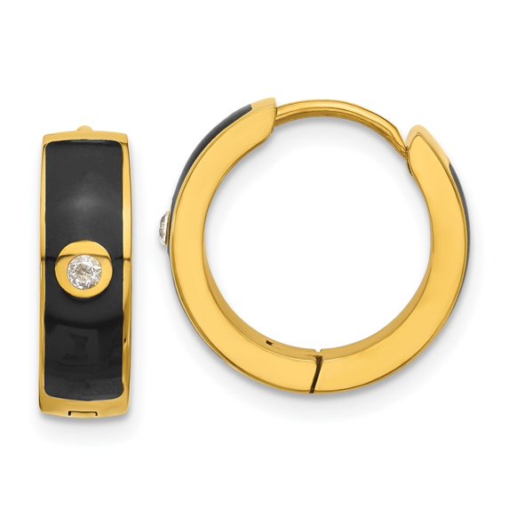 Auriga Stainless Steel Yellow IP-plated with Black Enamel and CZ 5mm Hoop Earrings for Women