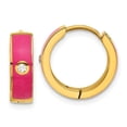 thumbnail image 1 of Auriga Fine Jewelry Stainless Steel Yellow IP-plated Dark Pink Enamel and CZ Hoop Earrings for Women, 1 of 6