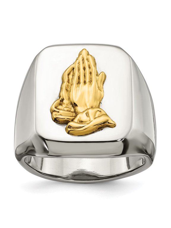 Fine Jewelry Stainless Steel with 14K Gold Accent Polished Praying Hands Men's Ring Size 10