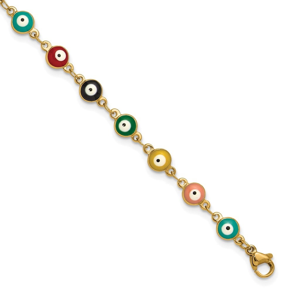 Auriga Fine Jewelry Stainless Steel with Blue Paint Inlay Evil Eye 9 inch with 1 inch Ext. Anklet for Women
