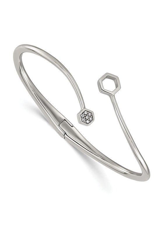 Fine Jewelry Stainless Steel with Crystals 6.75 inch Hinged Cuff Bangle for Women