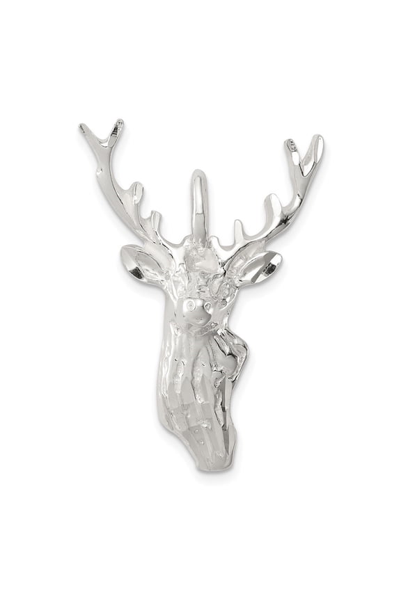 Fine Jewelry Sterling Silver Diamond Cut Deer Head Pendant for Women L - 33mm, W - 27mm