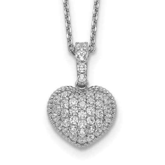 Auriga Fine Jewelry Sterling Silver Rh-plated 40 Stone Heart CZ Necklace with 2 inch Extender 18" for Women